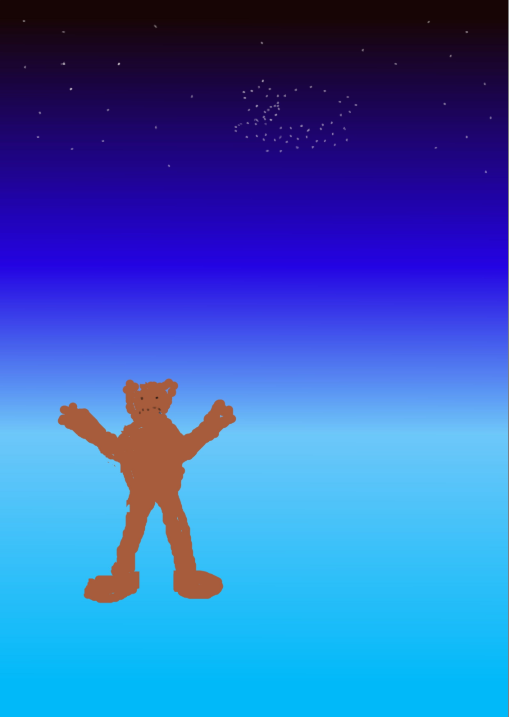 Baby Bear chases a star up into the sky